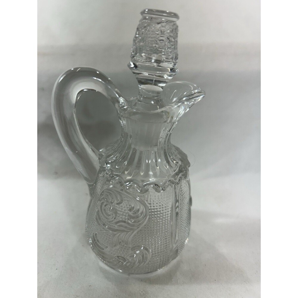 Antique Crystal Oil Vinegar Cruet Stopper 7" Glass Dispenser Pourer Server Decor